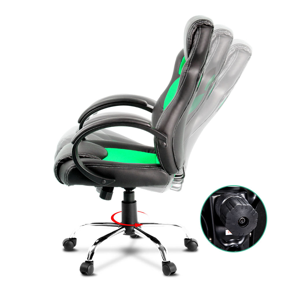 Racing Style PU Leather Office Desk Chair - Green