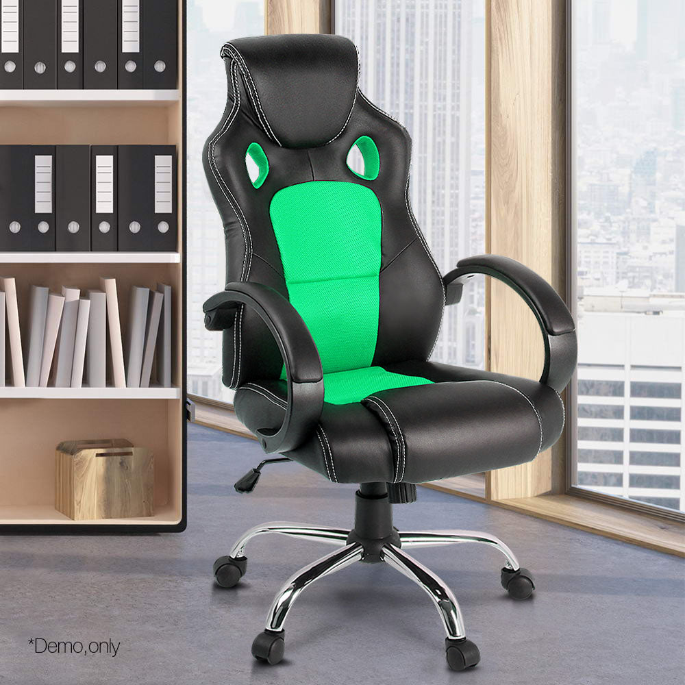 Racing Style PU Leather Office Desk Chair - Green
