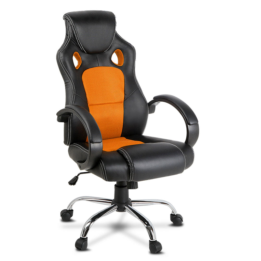 Racing Style PU Leather Office Desk Chair - Orange