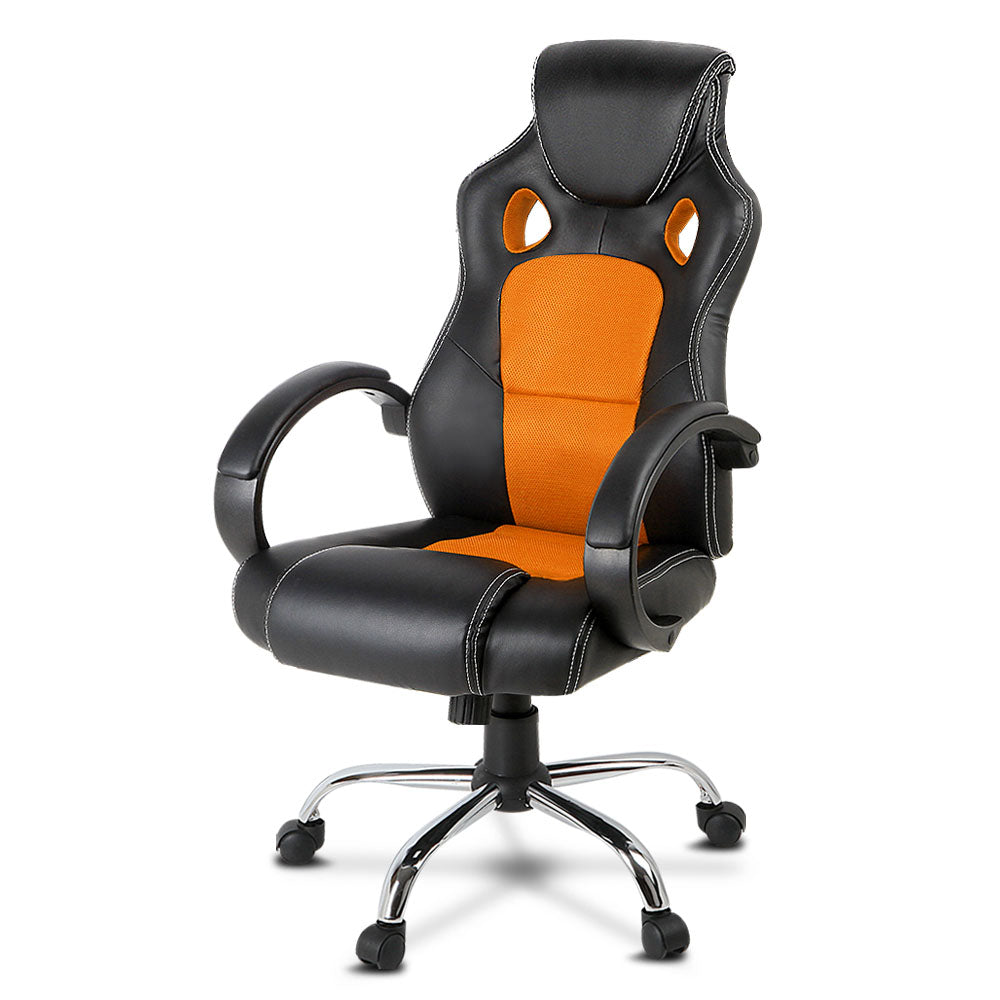 Racing Style PU Leather Office Desk Chair - Orange