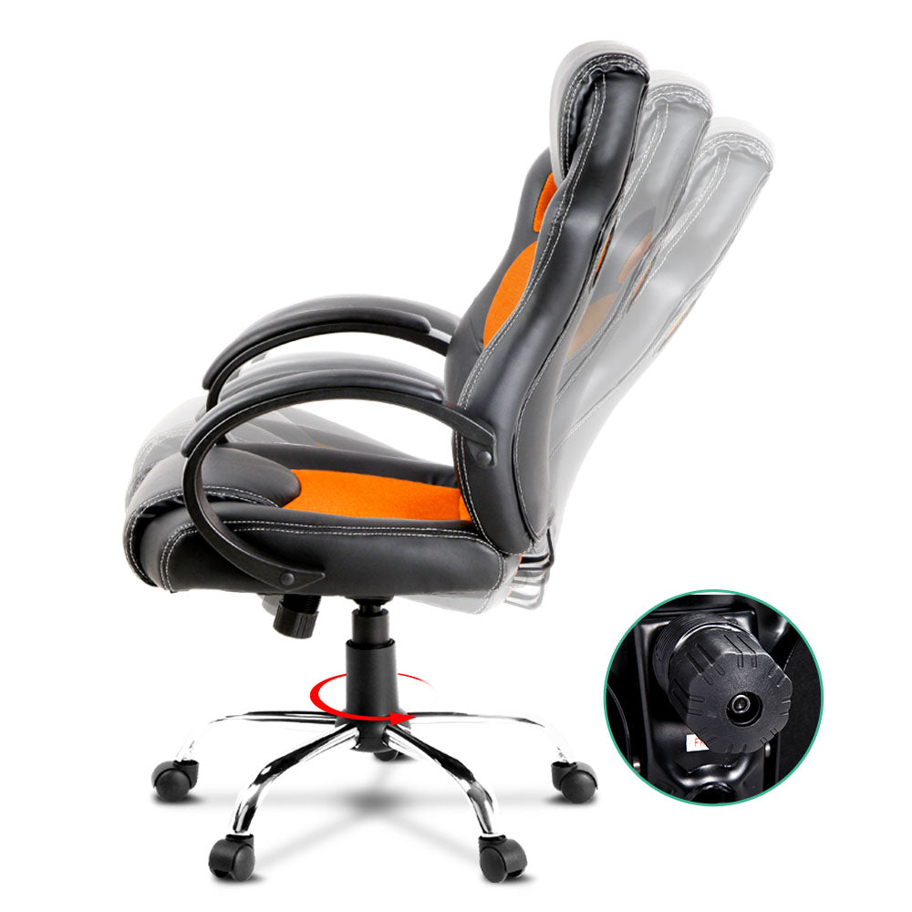 Racing Style PU Leather Office Desk Chair - Orange