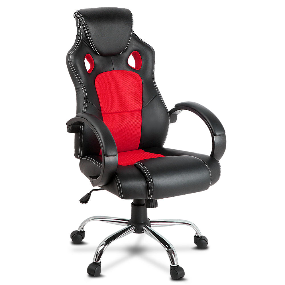 Racing Style PU Leather Office Desk Chair - Red