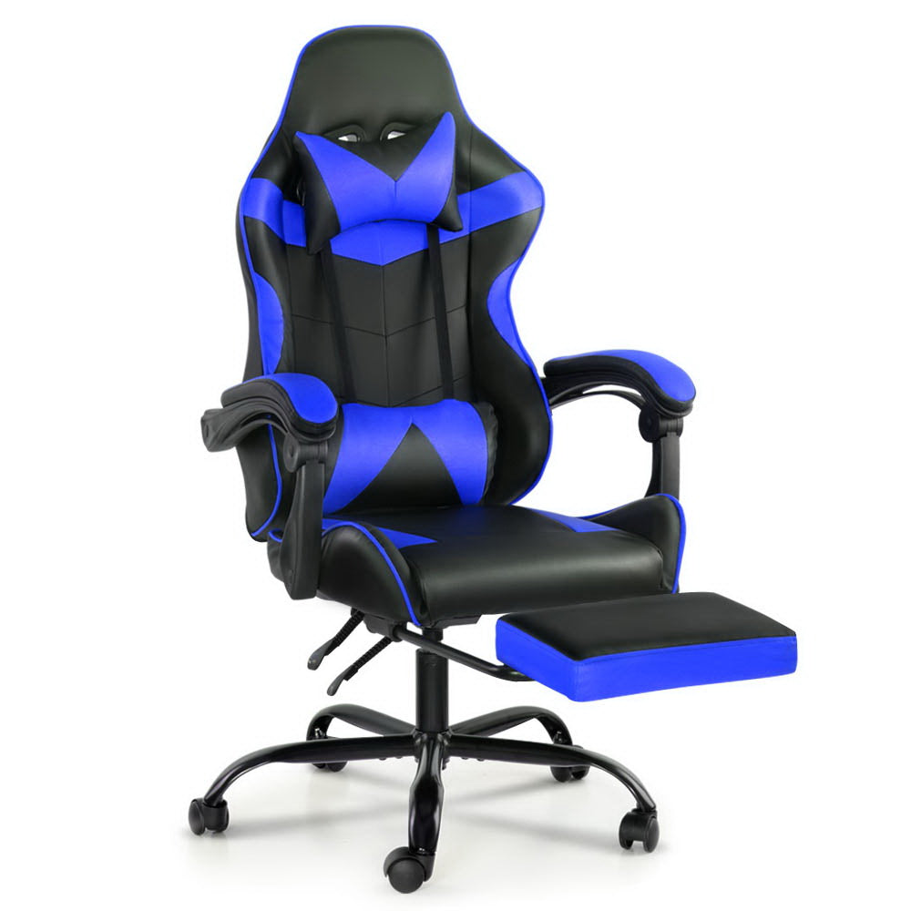 Artiss Gaming Office Chairs Computer Seating Racing Recliner Footrest Black Blue
