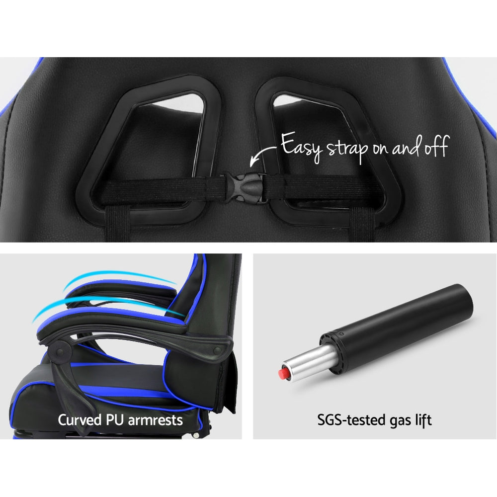 Artiss Gaming Office Chairs Computer Seating Racing Recliner Footrest Black Blue
