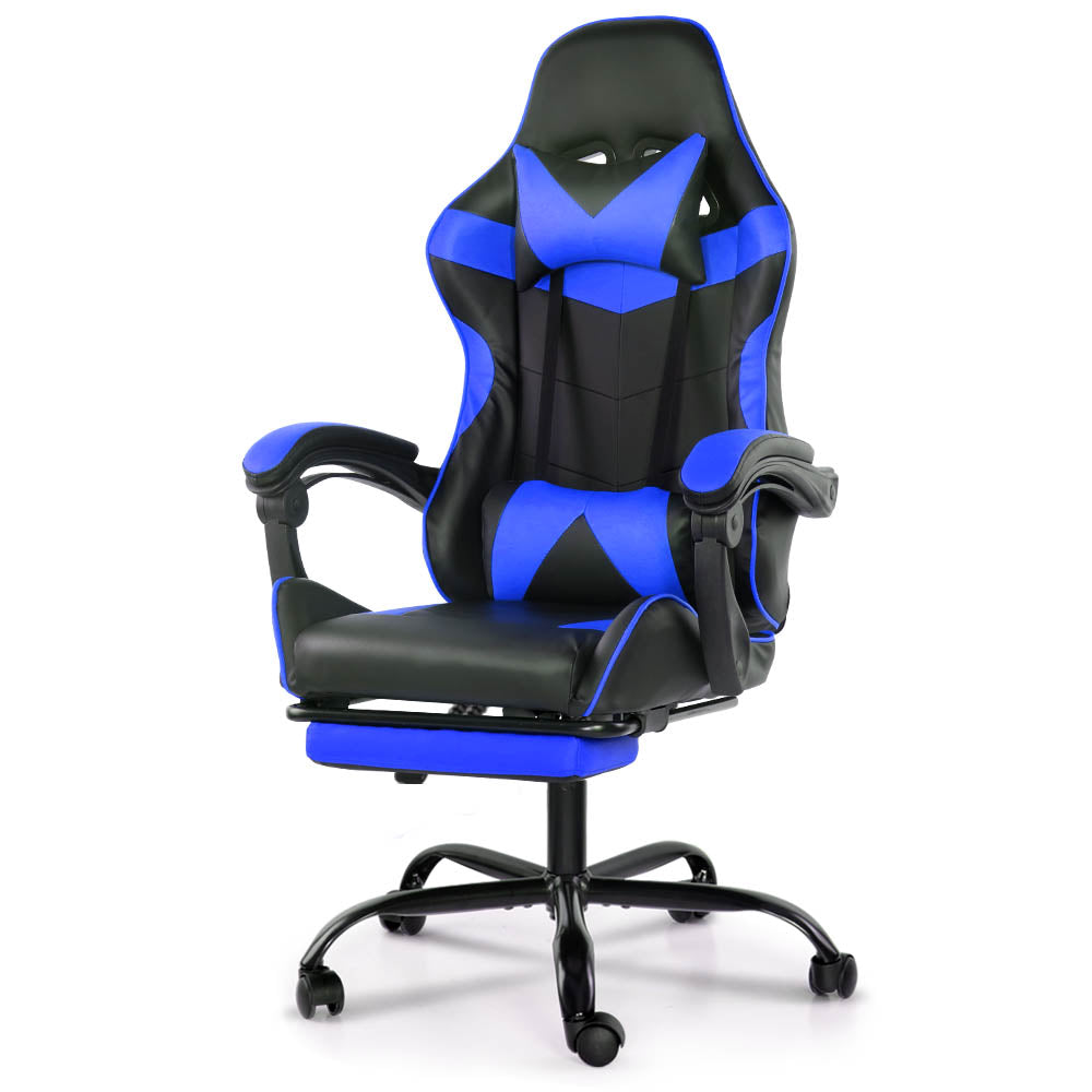 Artiss Gaming Office Chairs Computer Seating Racing Recliner Footrest Black Blue