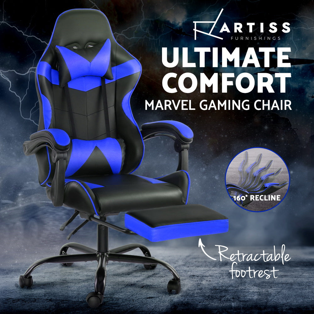 Artiss Gaming Office Chairs Computer Seating Racing Recliner Footrest Black Blue