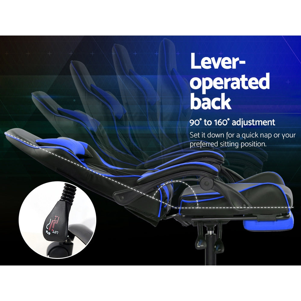 Artiss Gaming Office Chairs Computer Seating Racing Recliner Footrest Black Blue