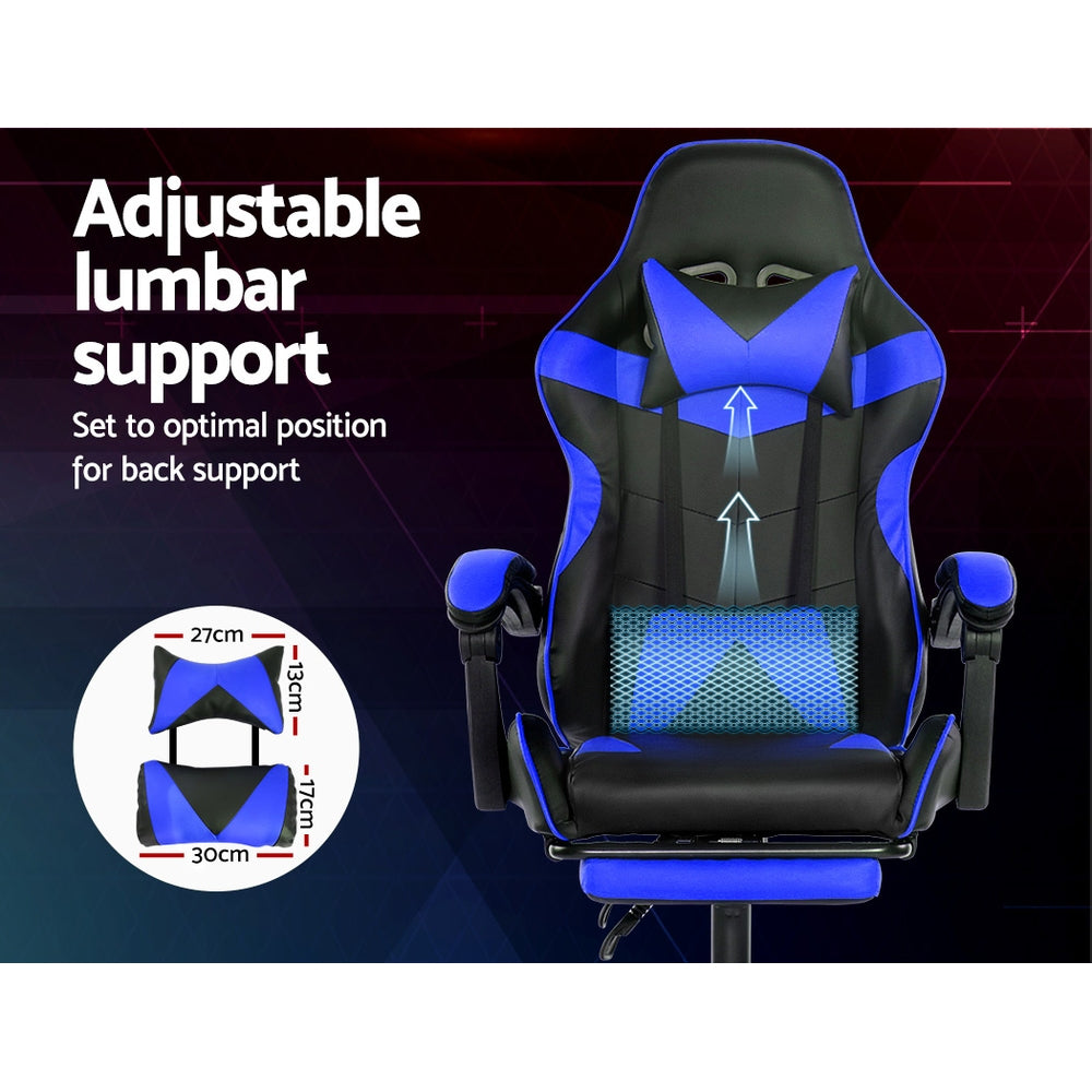 Artiss Gaming Office Chairs Computer Seating Racing Recliner Footrest Black Blue