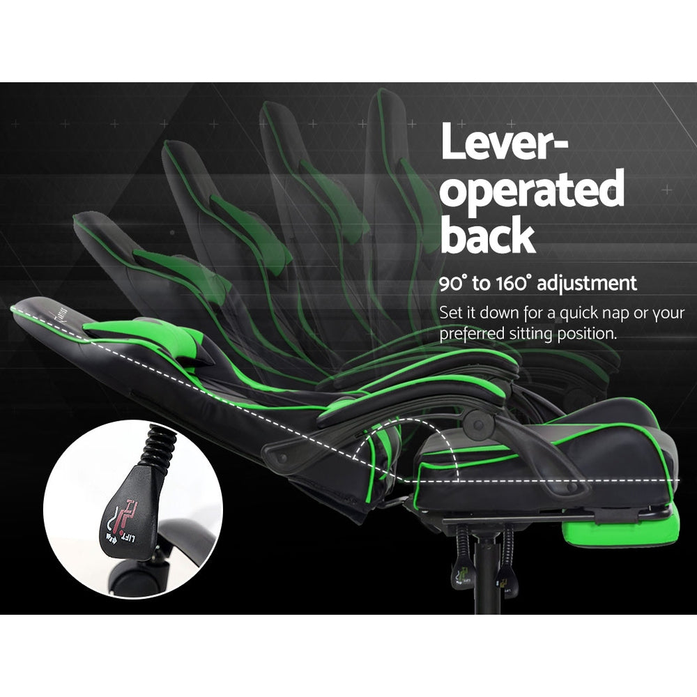 Artiss Office Chair Gaming Chair Computer Chairs Recliner PU Leather Seat Armrest Footrest Black Green