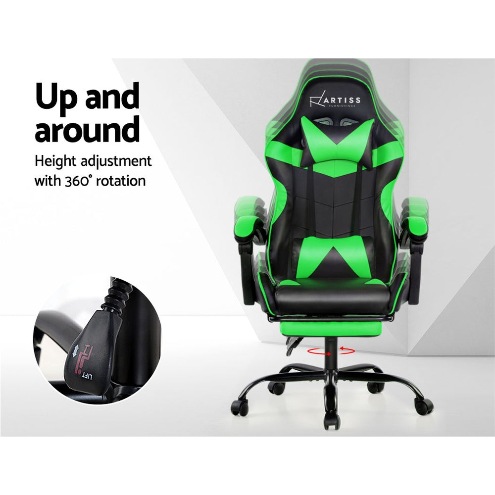 Artiss Office Chair Gaming Chair Computer Chairs Recliner PU Leather Seat Armrest Footrest Black Green