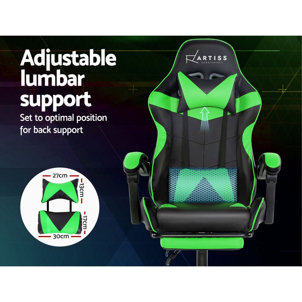 Artiss Office Chair Gaming Chair Computer Chairs Recliner PU Leather Seat Armrest Footrest Black Green