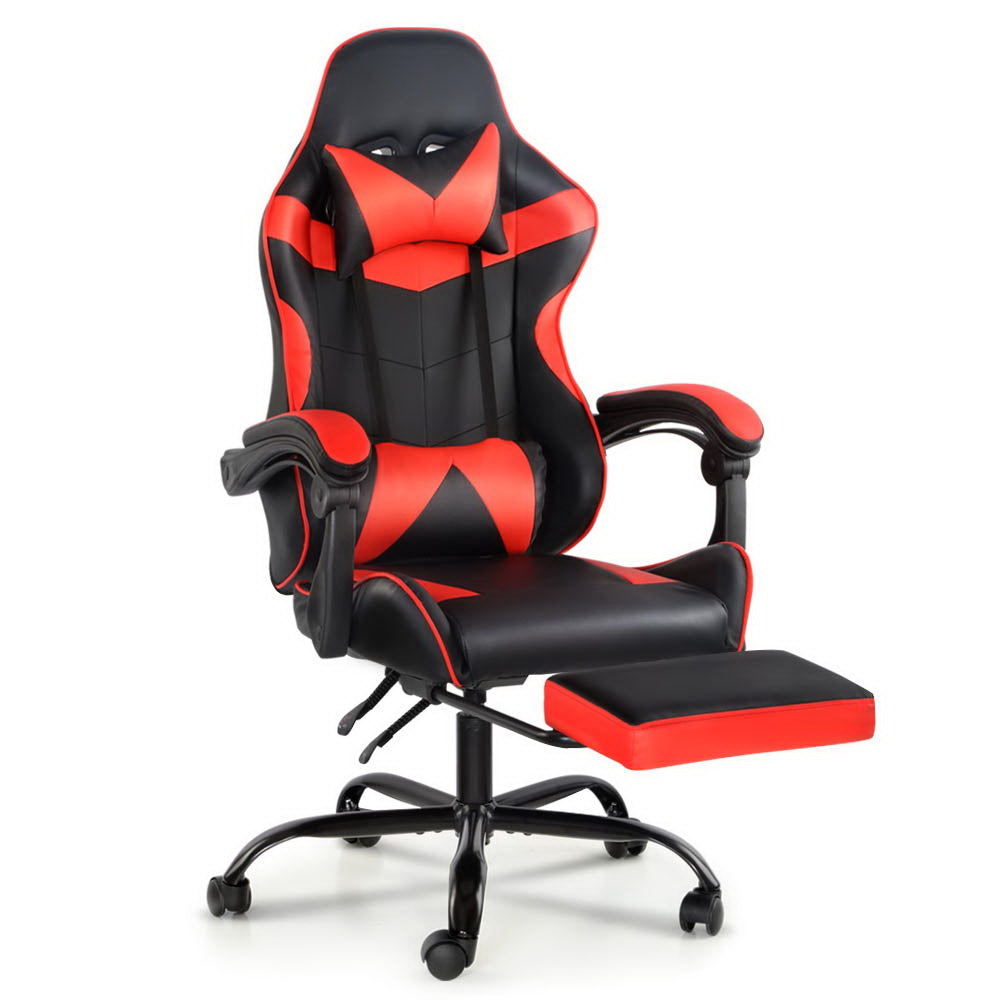Artiss Gaming Office Chairs Computer Seating Racing Recliner Footrest Black Red