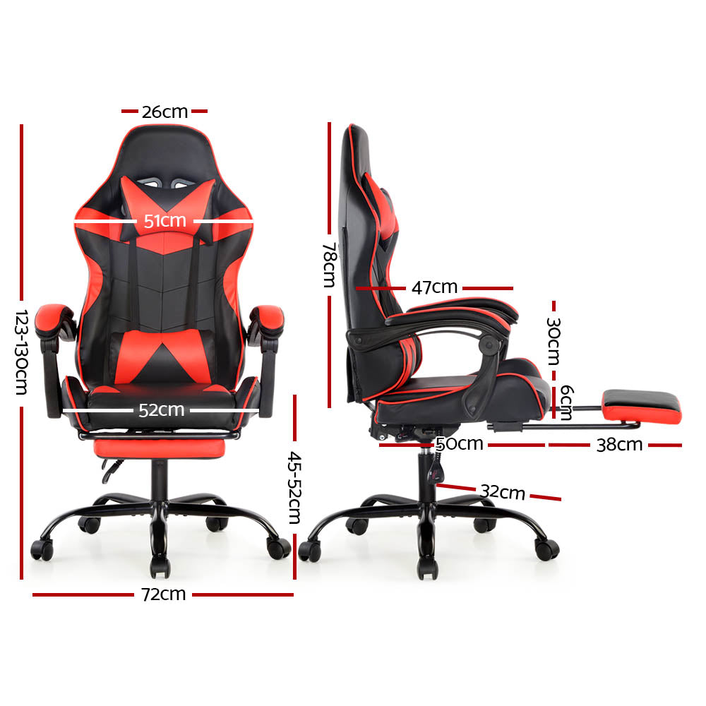Artiss Gaming Office Chairs Computer Seating Racing Recliner Footrest Black Red