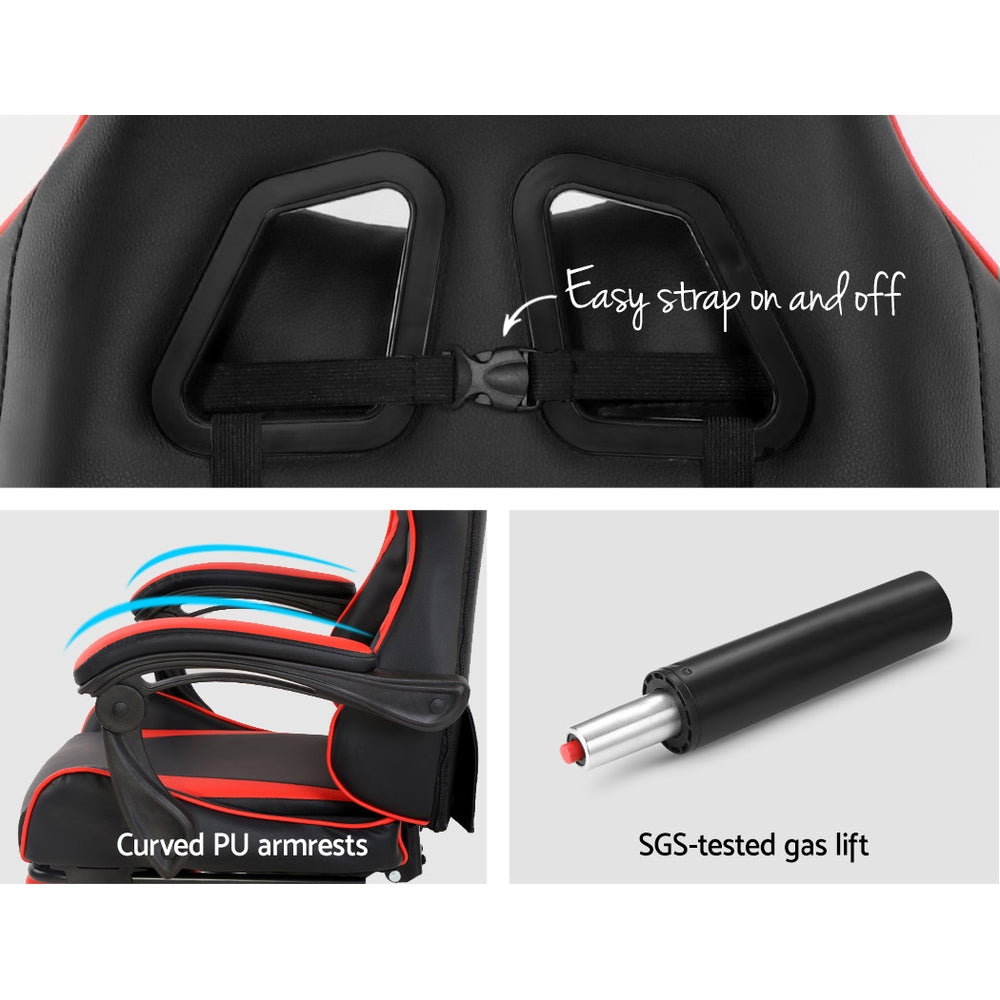 Artiss Gaming Office Chairs Computer Seating Racing Recliner Footrest Black Red