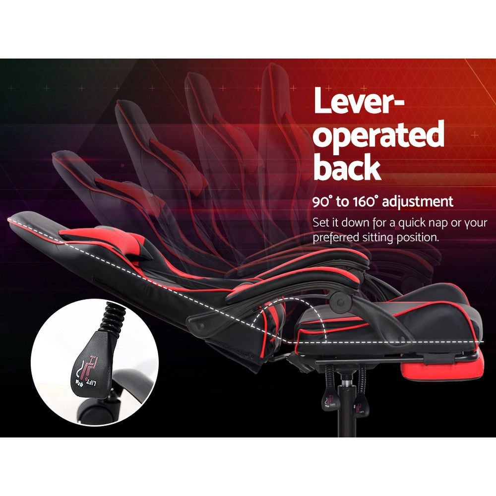 Artiss Gaming Office Chairs Computer Seating Racing Recliner Footrest Black Red