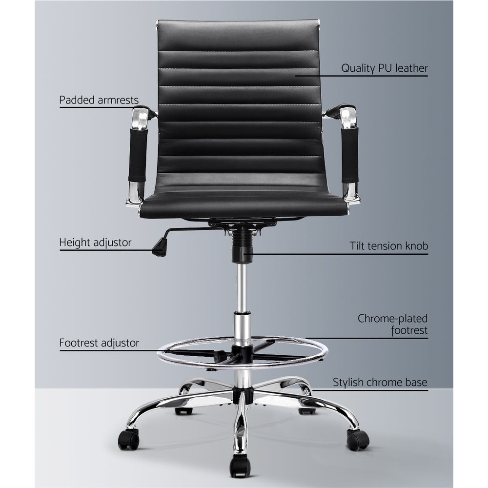 Artiss Office Chair Veer Drafting Stool Mesh Chairs Armrest Standing Desk Black
