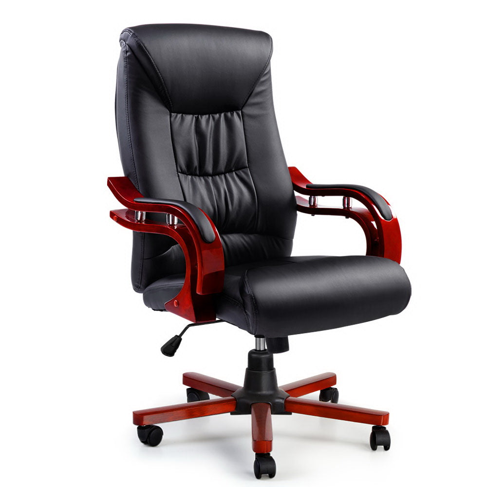 Artiss Executive Wooden Office Chair Wood Computer Chairs Leather Seat Sheridan