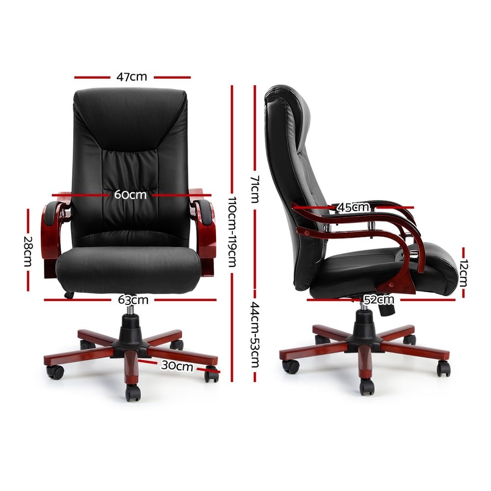 Artiss Executive Wooden Office Chair Wood Computer Chairs Leather Seat Sheridan