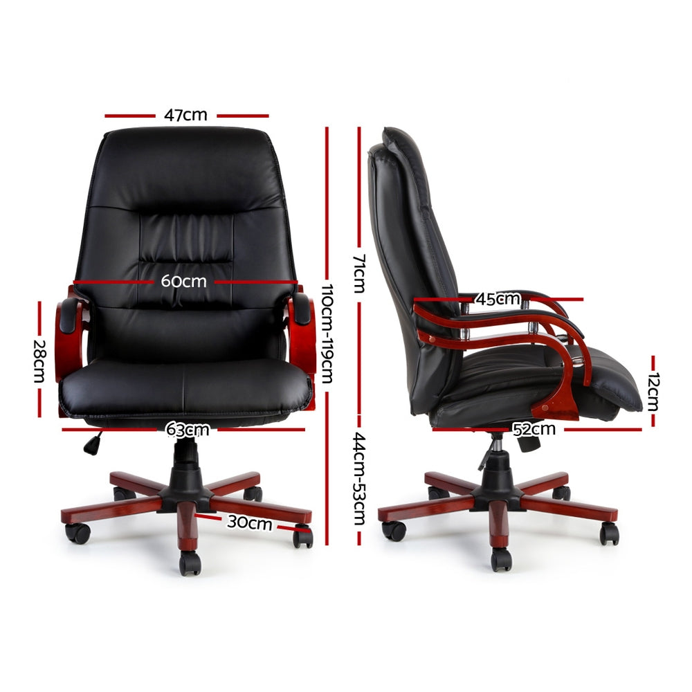 Artiss Executive Wooden Office Chair Wood Computer Chairs Leather Seat Sierra