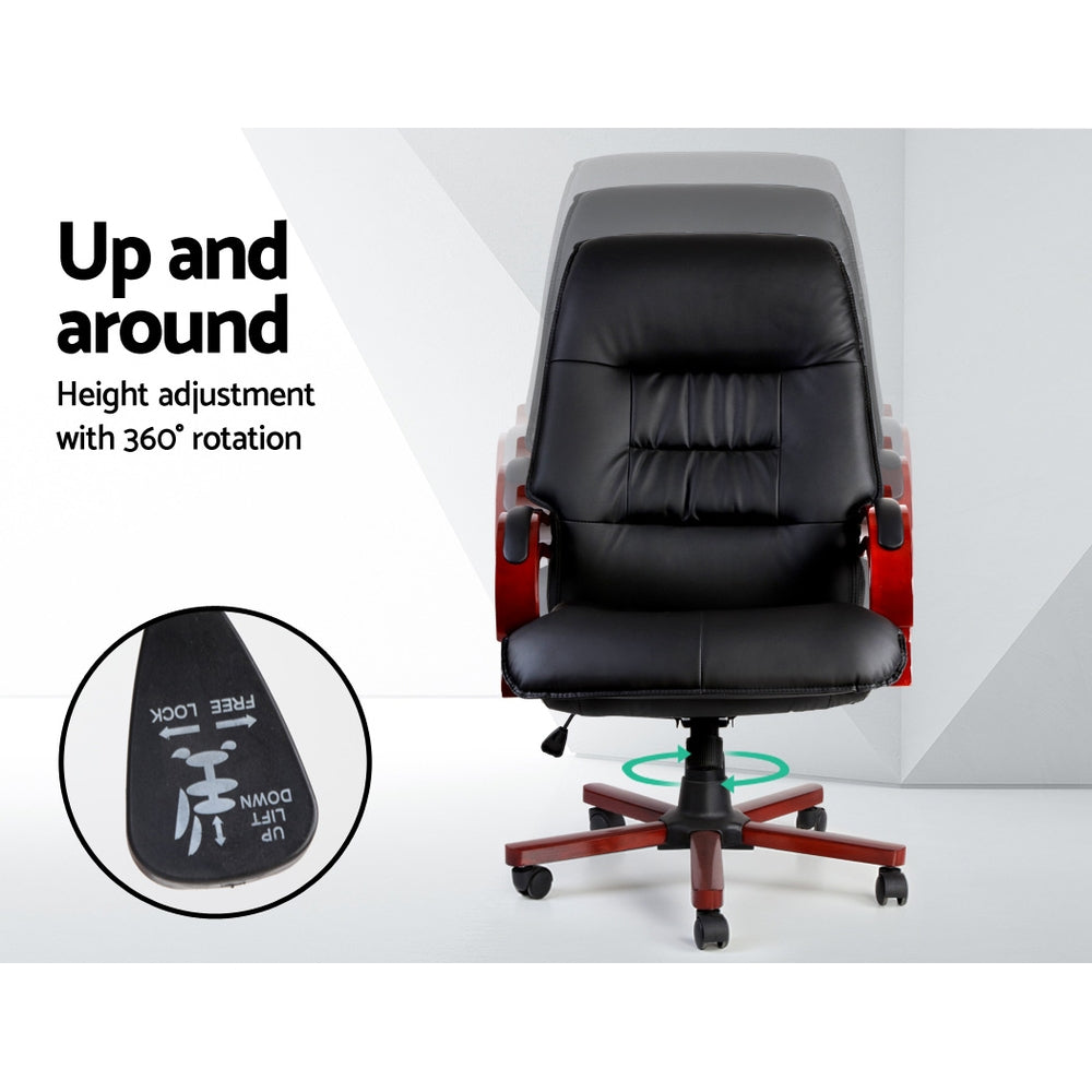 Artiss Executive Wooden Office Chair Wood Computer Chairs Leather Seat Sierra