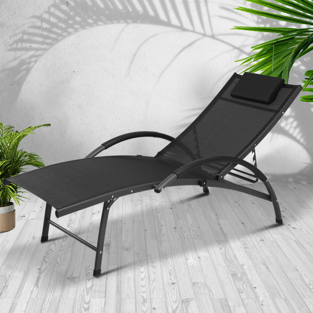 Gardeon Outdoor Sun Lounge Beach Chair Folding Recliner Garden Patio Furniture Black