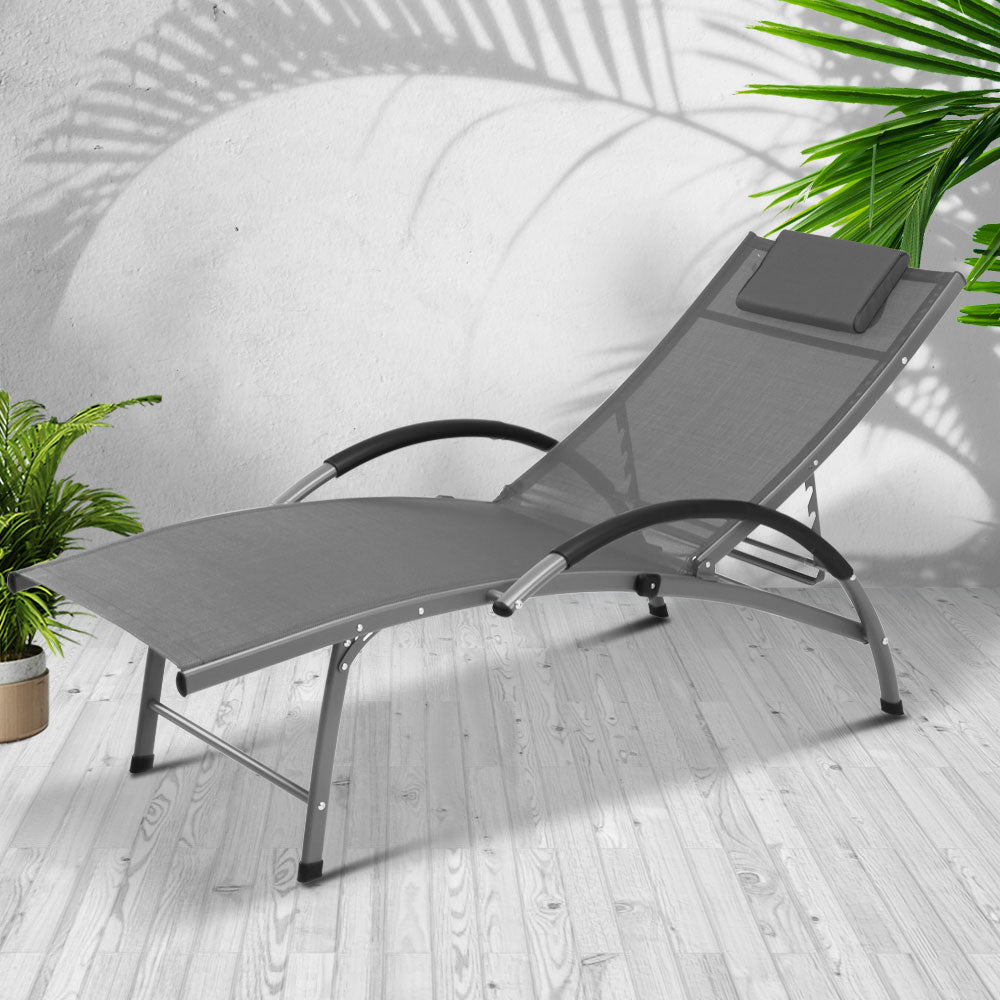 Gardeon Outdoor Sun Lounge Beach Chair Folding Recliner Garden Patio Furniture Grey