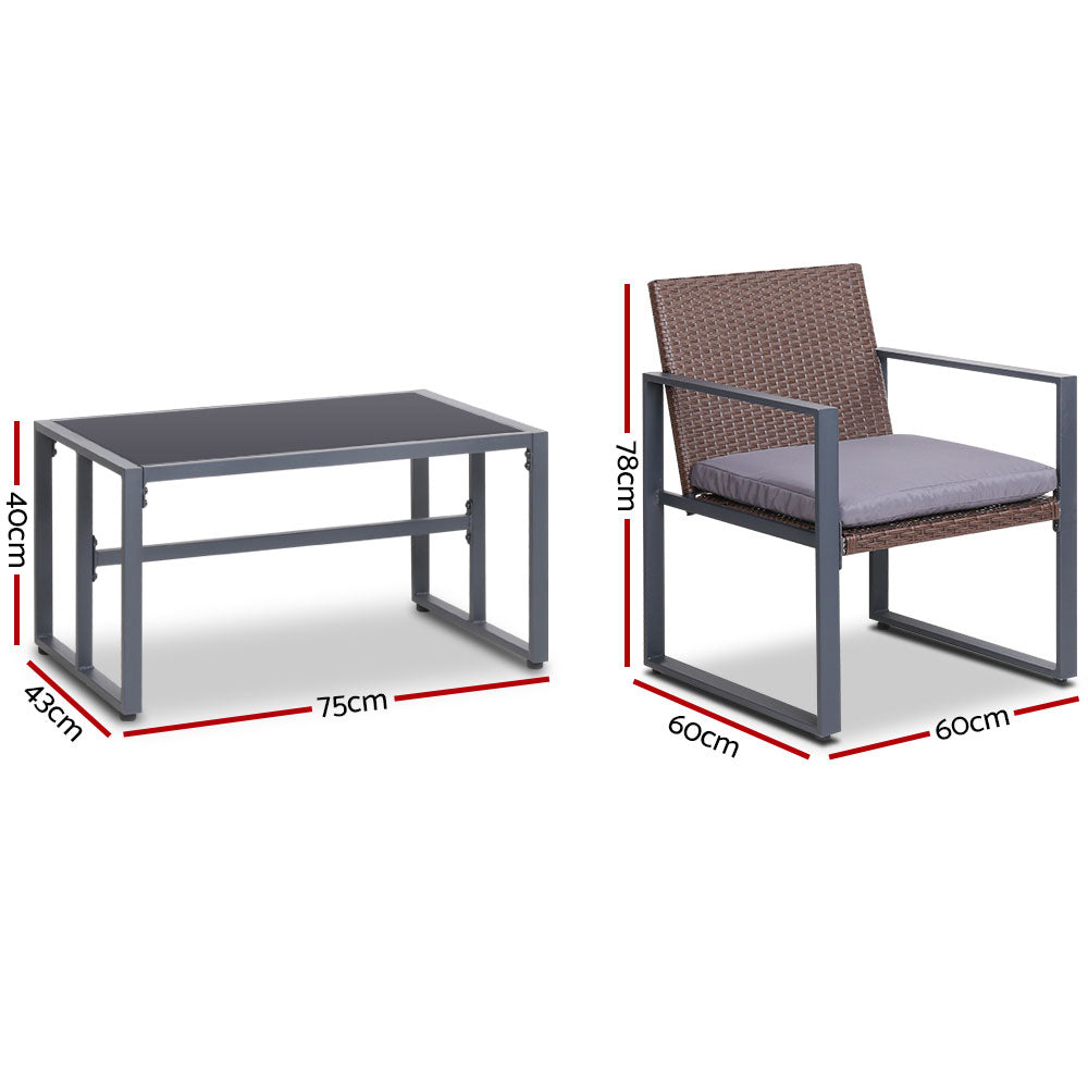 Gardeon 4PC Outdoor Furnitture Patio Table Chair Brown