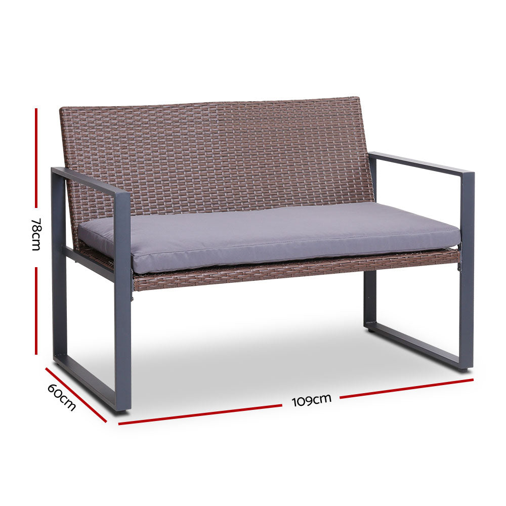 Gardeon 4PC Outdoor Furnitture Patio Table Chair Brown