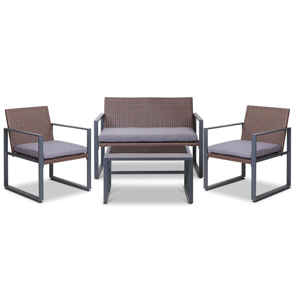 Gardeon 4PC Outdoor Furnitture Patio Table Chair Brown