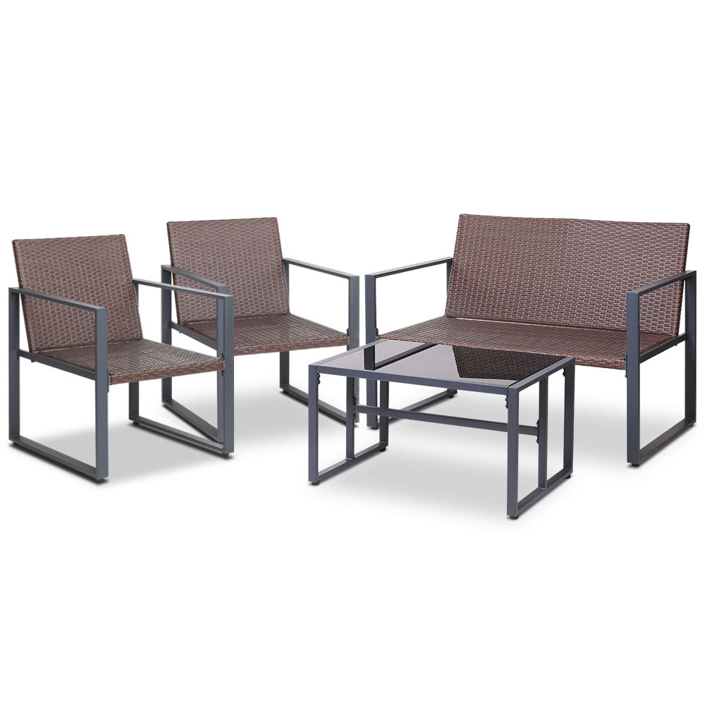 Gardeon 4PC Outdoor Furnitture Patio Table Chair Brown