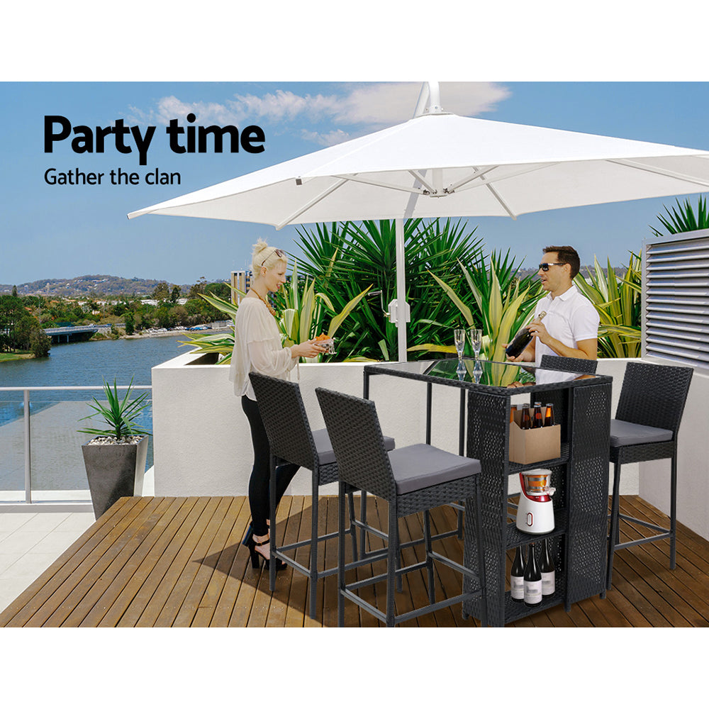 Gardeon Outdoor Bar Set Table Stools Furniture Dining Chairs Wicker Patio Garden
