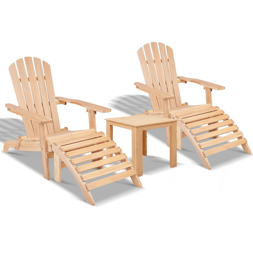 Gardeon 5pc Outdoor Adirondack Beach Chair Garden Table Set Wooden