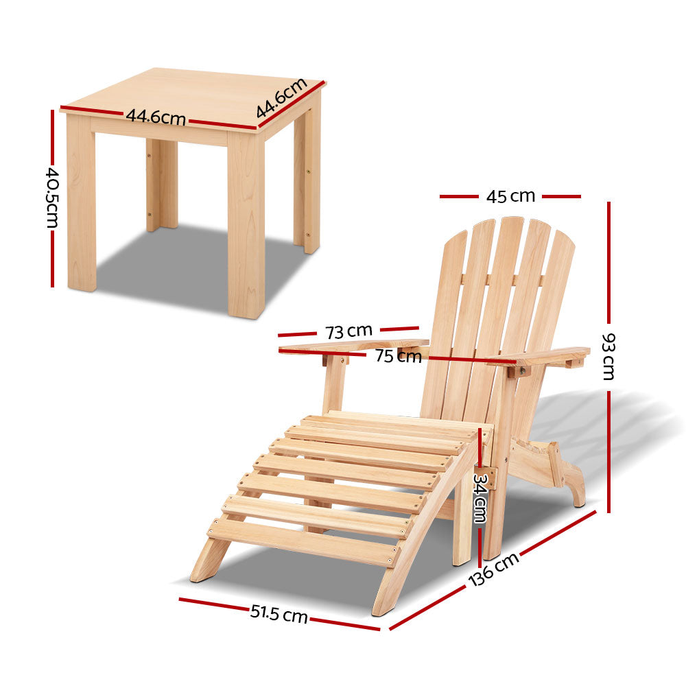 Gardeon 5pc Outdoor Adirondack Beach Chair Garden Table Set Wooden