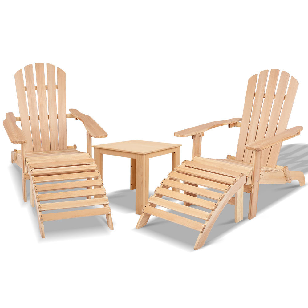 Gardeon 5pc Outdoor Adirondack Beach Chair Garden Table Set Wooden