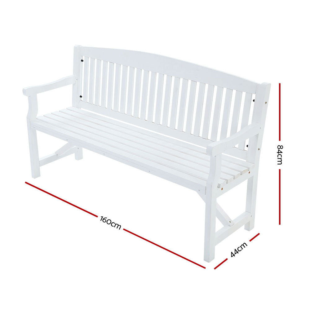 Gardeon Wooden Garden Bench Chair Outdoor Furniture Patio Deck 3 Seater White