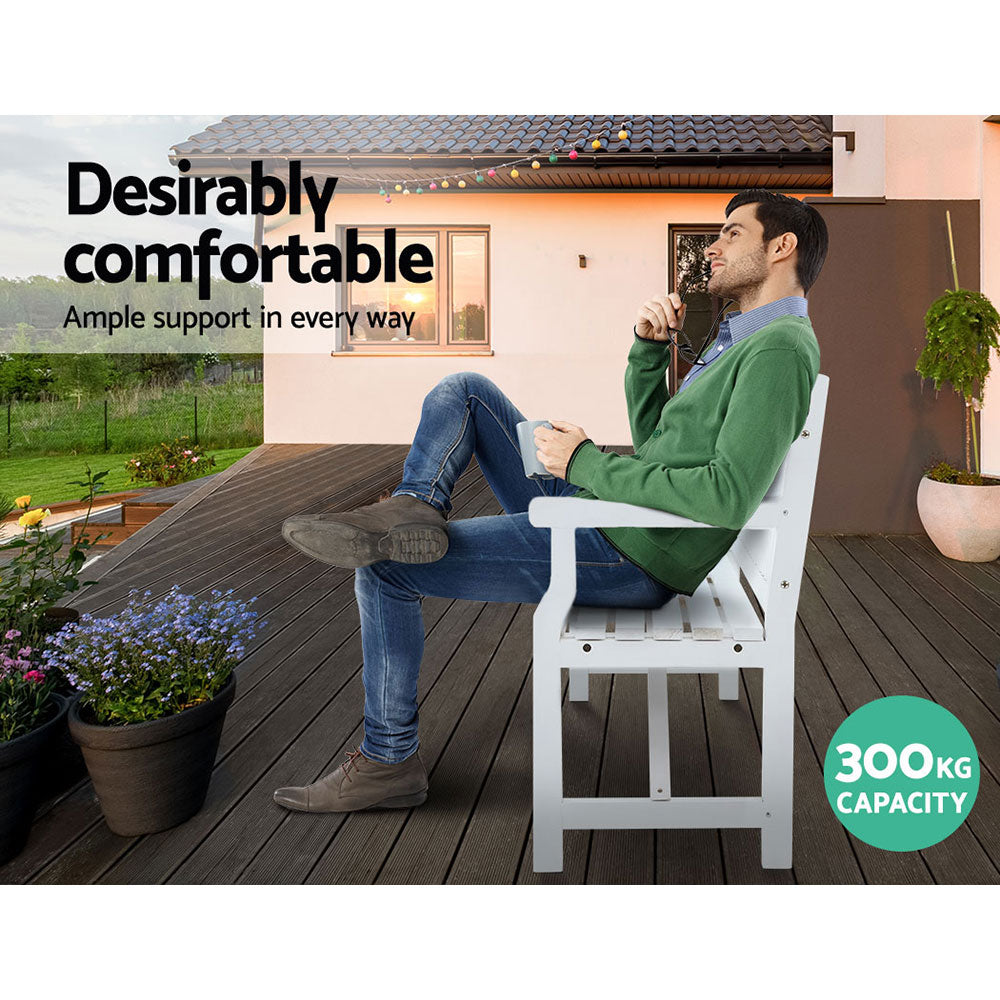 Gardeon Wooden Garden Bench Chair Outdoor Furniture Patio Deck 3 Seater White