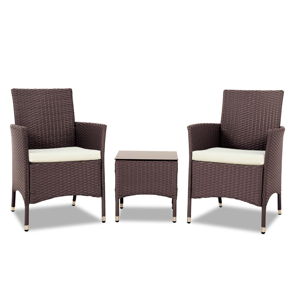 Gardeon 3 Piece Rattan Outdoor Furniture Set - Brown