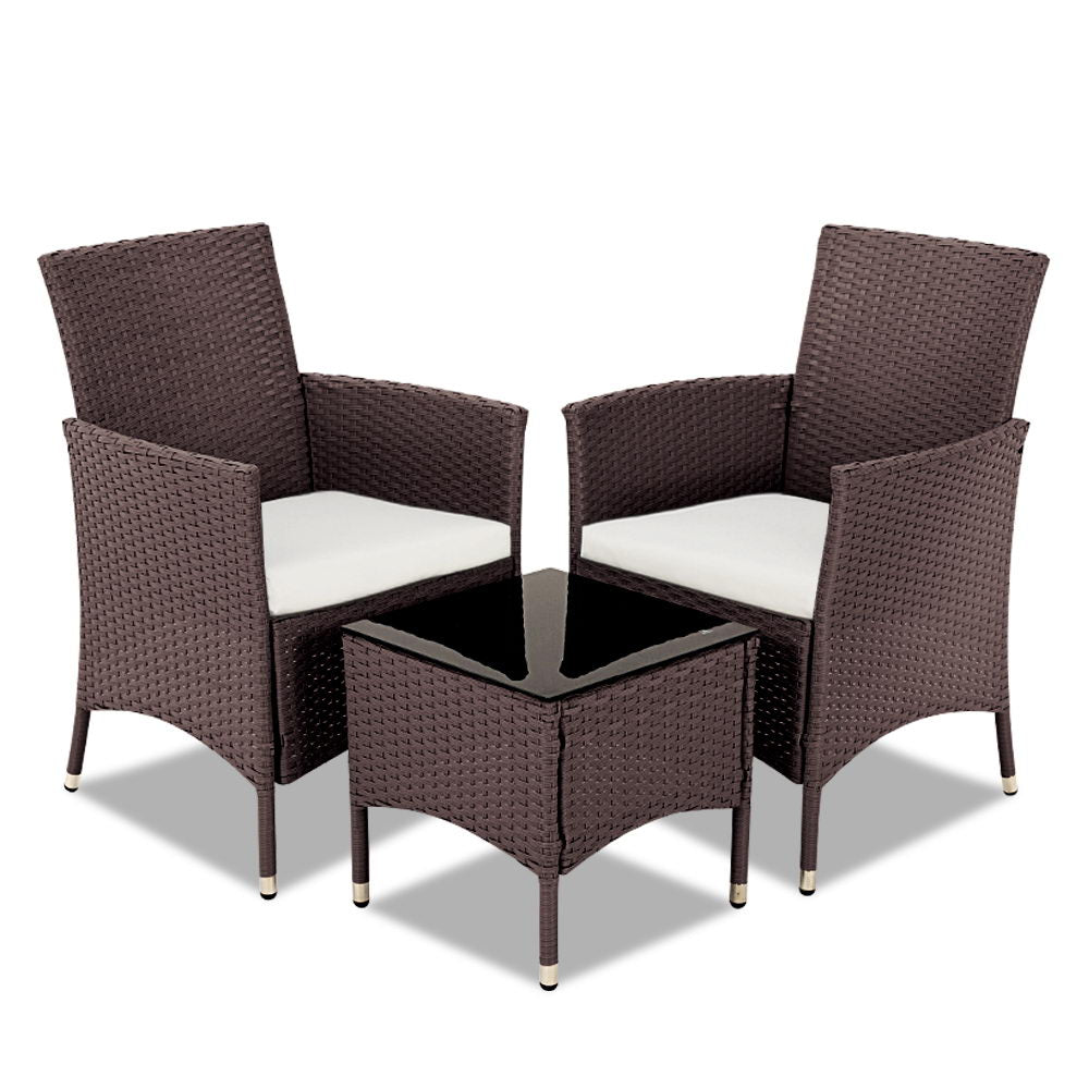 Gardeon 3 Piece Rattan Outdoor Furniture Set - Brown