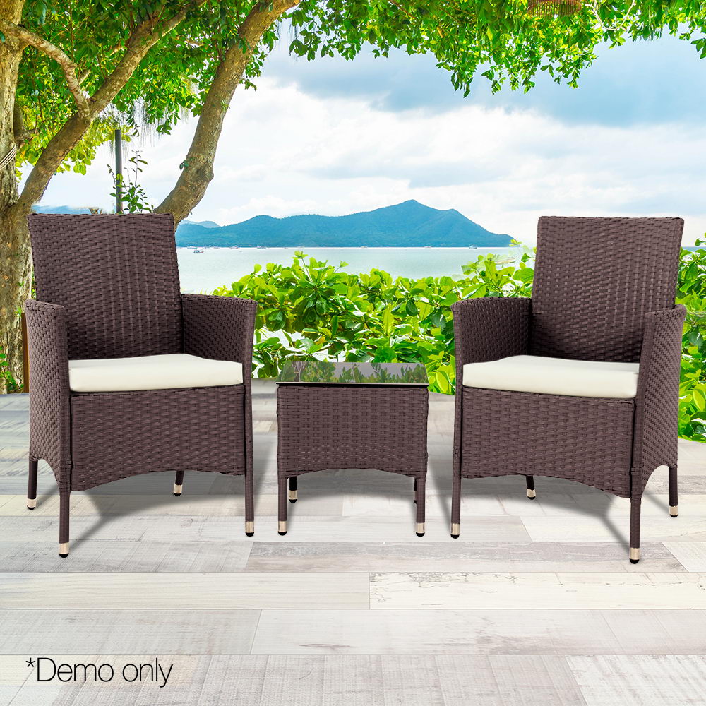 Gardeon 3 Piece Rattan Outdoor Furniture Set - Brown