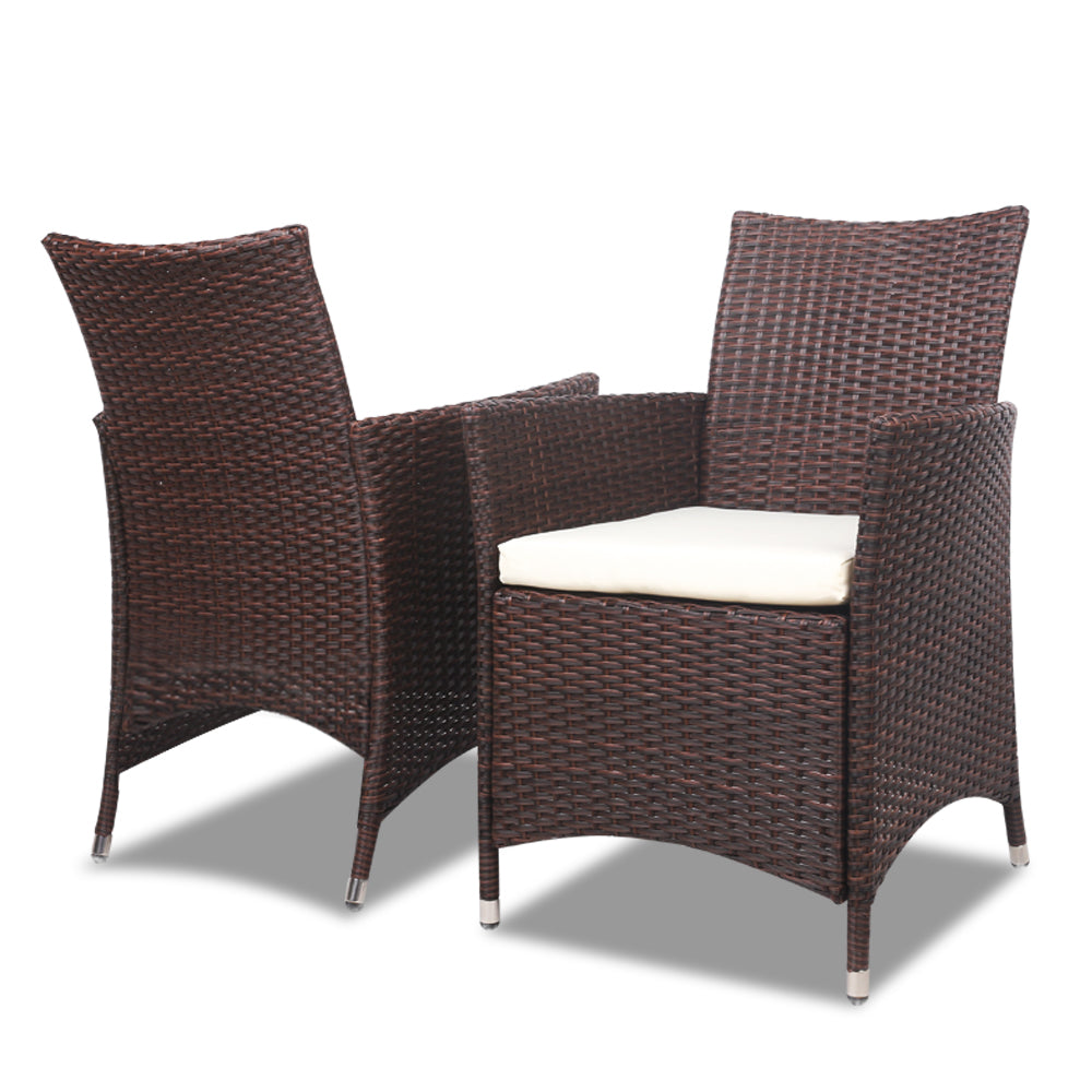 Gardeon 3pc Bistro Wicker Outdoor Furniture Set Brown