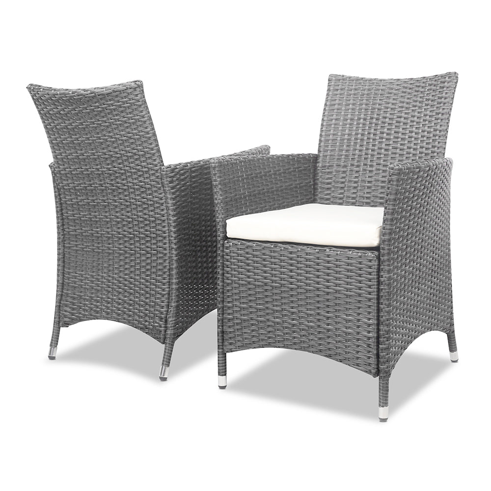 Gardeon 3pc Rattan Bistro Wicker Outdoor Furniture Set Grey