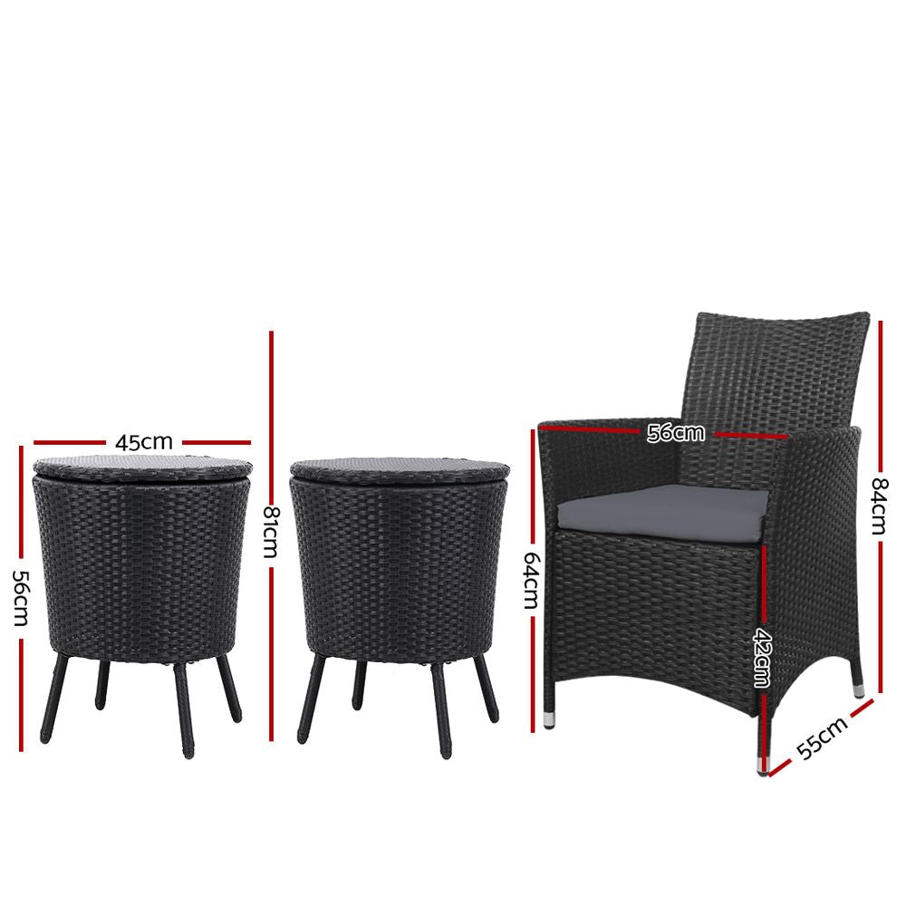 Gardeon Outdoor Furniture Wicker Chairs Bar Table Cooler Ice Bucket Patio Coffee Bistro Set