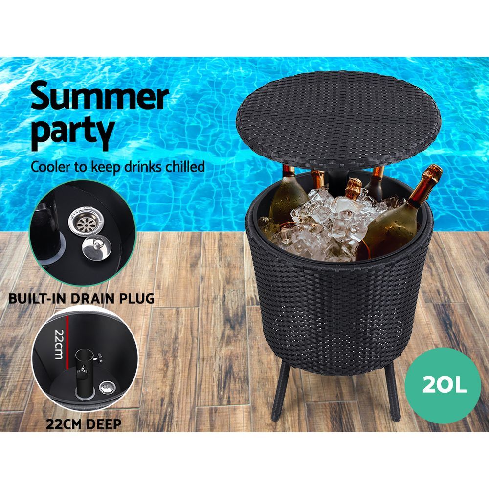 Gardeon Outdoor Furniture Wicker Chairs Bar Table Cooler Ice Bucket Patio Coffee Bistro Set