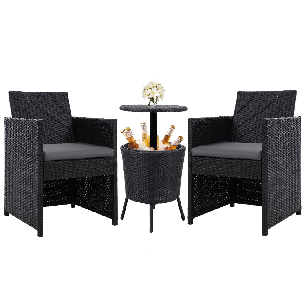 Gardeon Outdoor Furniture Wicker Chairs Bar Table Cooler Ice Bistro Set Bucket Patio Coffee