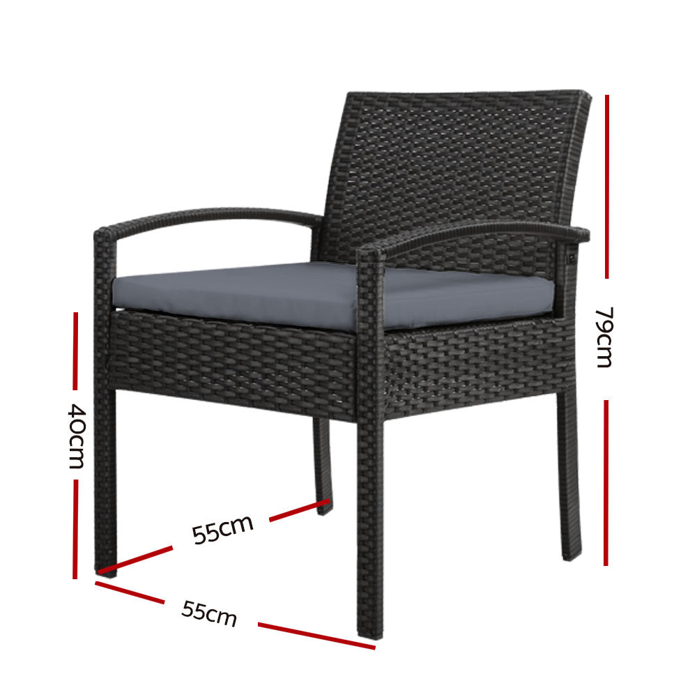 Set of 2 Outdoor Dining Chairs Wicker Chair Patio Garden Furniture Lounge Setting Bistro Set Cafe Cushion Gardeon Black