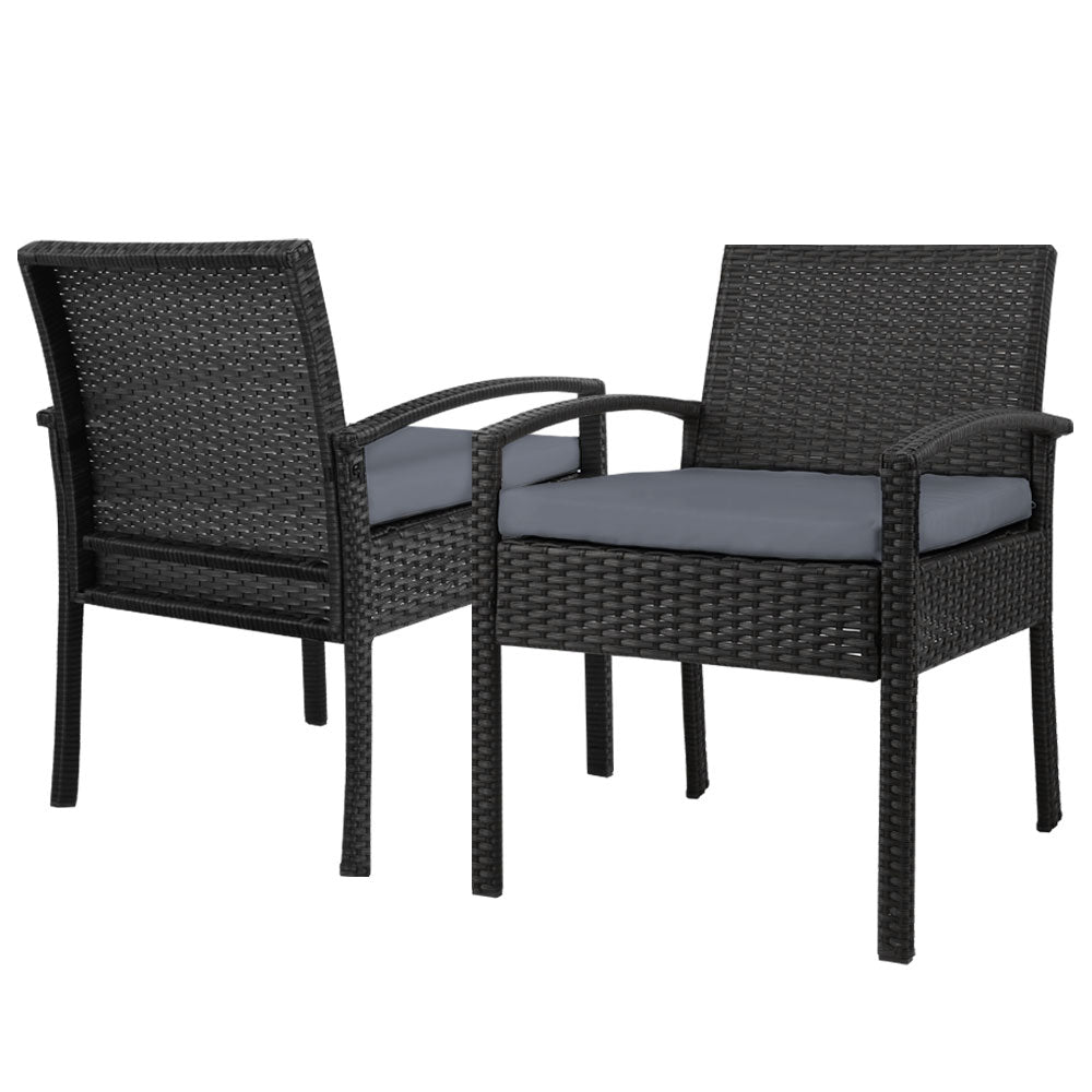 Set of 2 Outdoor Dining Chairs Wicker Chair Patio Garden Furniture Lounge Setting Bistro Set Cafe Cushion Gardeon Black