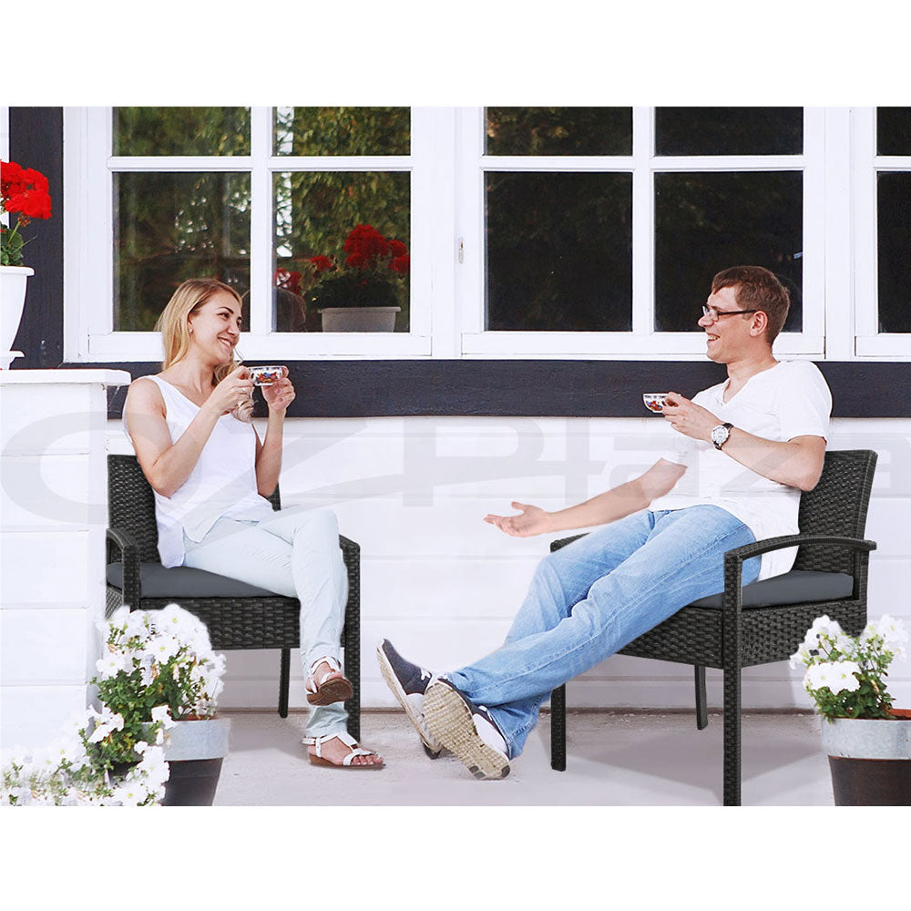 Set of 2 Outdoor Dining Chairs Wicker Chair Patio Garden Furniture Lounge Setting Bistro Set Cafe Cushion Gardeon Black