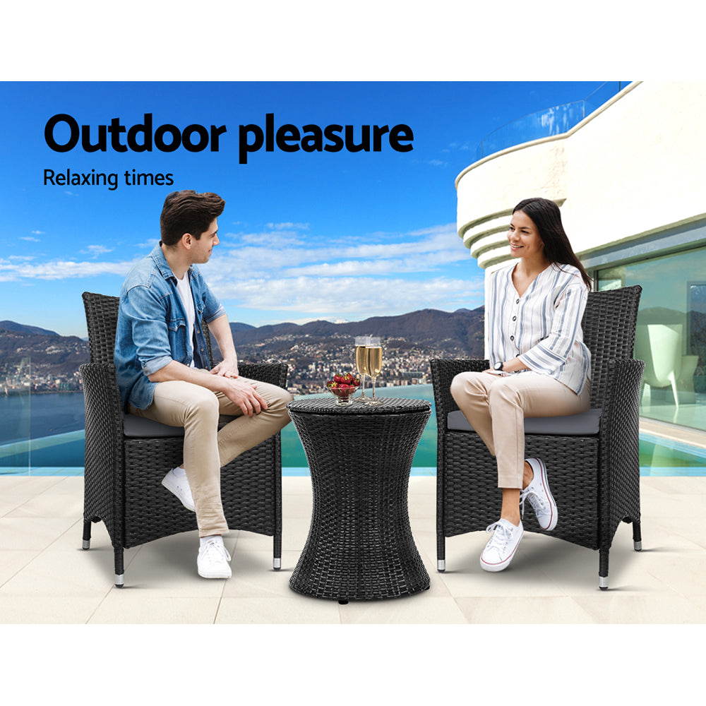Gardeon Outdoor Furniture Wicker Chairs Bar Table Cooler Ice Bucket Patio Coffee Bistro Set