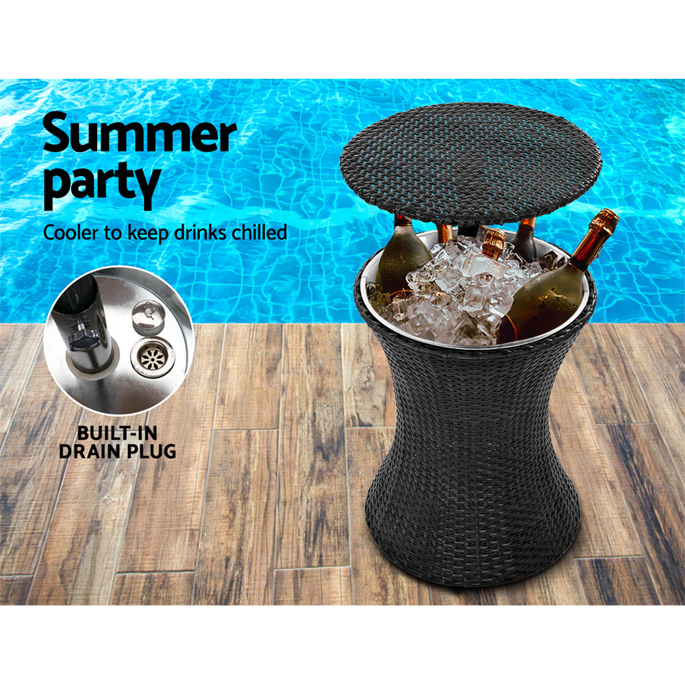Gardeon Outdoor Furniture Wicker Chairs Bar Table Cooler Ice Bucket Patio Coffee Bistro Set