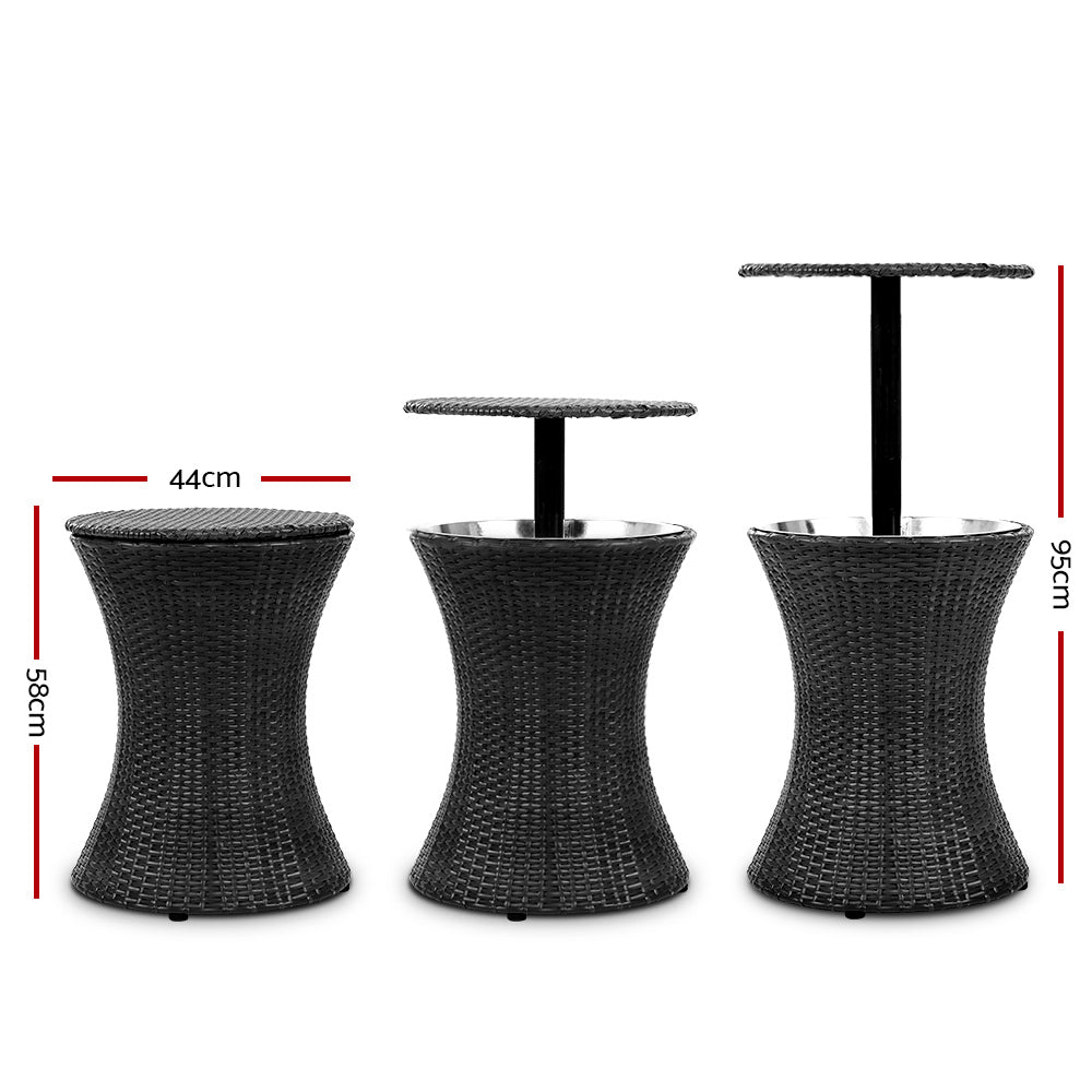 Outdoor Patio Pool Cooler Ice Bucket Rattan Bar Coffee Table Black